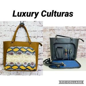 Snake print tote bag with organizer section